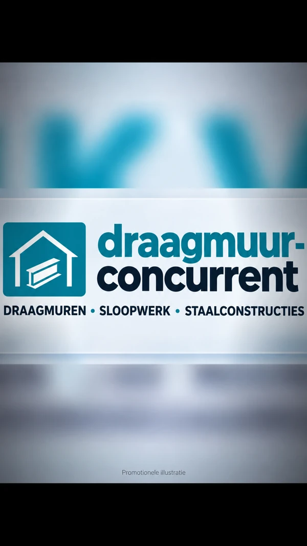 Merkbeeld van draagmuur-concurrent in petrol, wit en donkerblauw