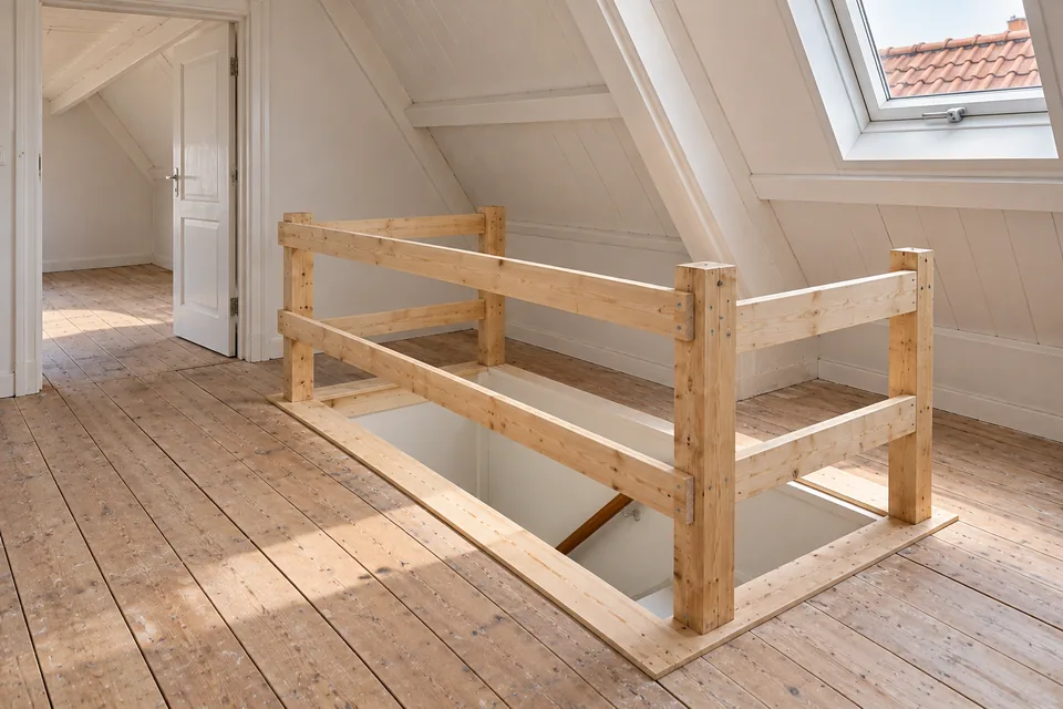 Ontwerpbeeld: trapgat in een houten vloer